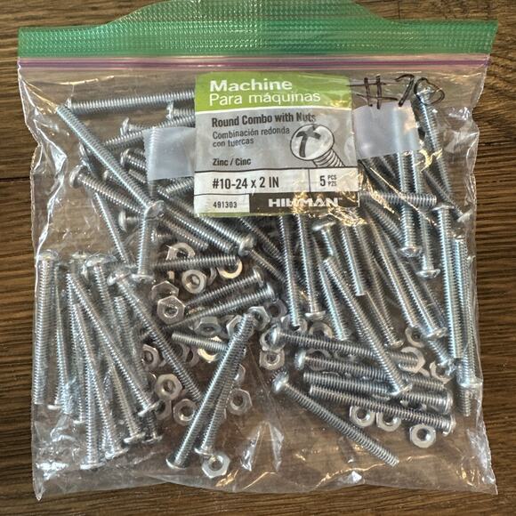 Hillman #10-24 x 2” Round Combo With Nuts Machine Screws/bolt, Zinc 70 Count {D} - Picture 1 of 8